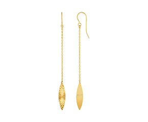 Textured Marquise Shaped Long Drop Earrings in 14k Yellow Gold