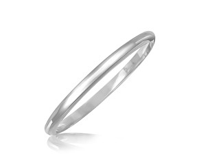 Thin Dome Style Bangle in Rhodium Plated Sterling Silver