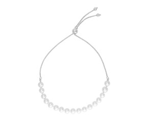 14k White Gold Adjustable Friendship Bracelet with Pearls