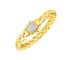Woven Rope Bracelet with Diamond Accented Clasp in 14k Yellow Gold