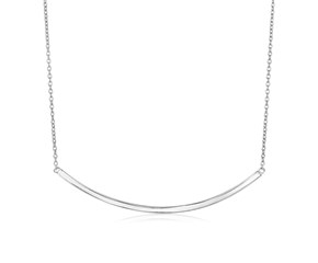 Sterling Silver Polished Curved Bar Necklace