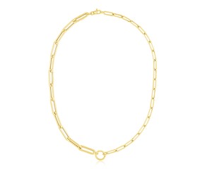 14k Yellow Gold High Polish Elongated Paperclip Chain Circle Necklace