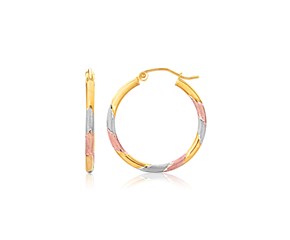 Textured Hoop Earrings in 10k Tri-Color Gold (1 inch Diameter)