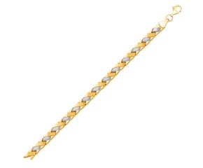 Fancy Weave Bracelet with Contrasting Finish in 14k Two-Tone Gold