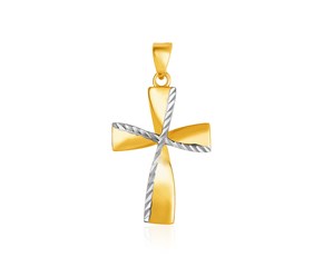 14k Two-Toned Yellow and White Gold Textured Cross Pendant