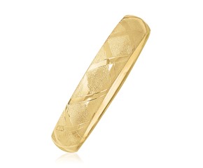 Textured and Polished Diamond Pattern Bangle in 10k Yellow Gold