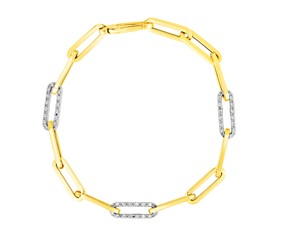 14k Yellow Gold 7 1/2 inch Paperclip Chain Bracelet with Three Diamond Links (2.00 mm)