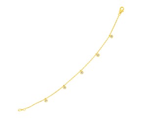 14k Yellow Gold 7 inch Bracelet with Diamond Charms