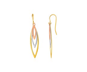 Tri-Tone Graduated Open Marquise Earrings in 10k Yellow,  White,  and Rose Gold