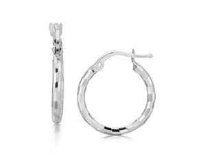 Spiral Design Diamond Cut Small Hoop Earrings in Rhodium Plated Sterling Silver (2x15mm)