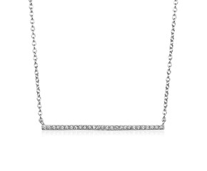 Sterling Silver Straight Bar Necklace with Cubic Zirconias