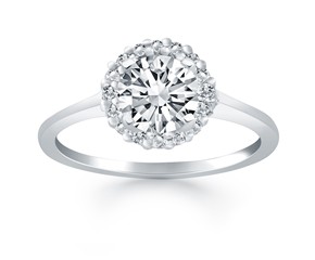 Diamond Halo Cathedral Engagement Ring Mounting in 14k White Gold
