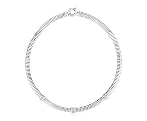 Sterling Silver Serpentine Style Necklace with Cubic Zirconias