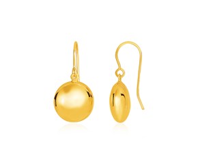 14k Yellow Gold Puffed Circle Shape Drop Earrings