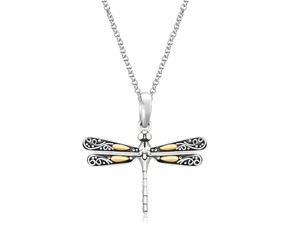 Dragonfly Pendant in 18k Yellow Gold and Sterling Silver