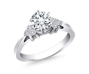 Cathedral Engagement Ring with Side Diamond Clusters in 14k White Gold