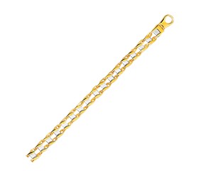 Curved Motif Chain Link Men's Bracelet in 14k Two-Tone Gold