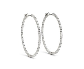 Thin Prong Style Diamond Hoop Earrings in 14k White Gold (1 1/2 cttw)