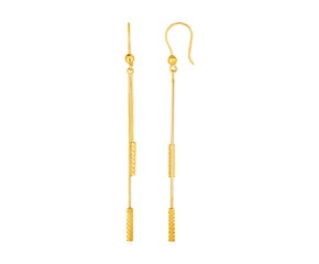 Textured Bar Long Drop Earrings in 14k Yellow Gold