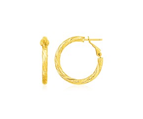 14k Yellow Gold Petite Twisted Round Hoop Earrings(3x15mm)