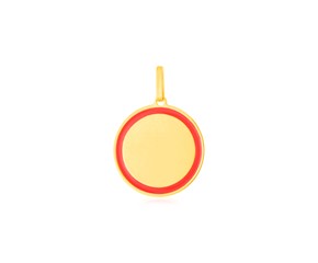 14k Yellow Gold and Red Enamel Circle Pendant