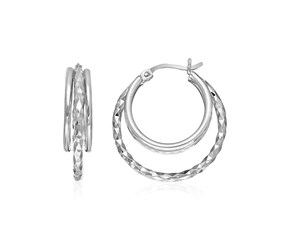 Two-Part Graduated Polished and Textured Hoop Earrings in Sterling Silver