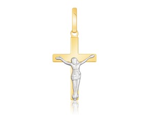 Classic Crucifix Pendant in 14k Two Tone Gold