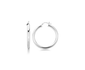 Thick Rhodium Plated Hoop Earrings in Sterling Silver (4x35mm)