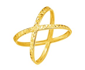 14k Yellow Gold Textured X Profile Ring