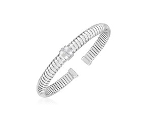 Sterling Silver Narrow Serpentine Style Cuff Bangle with Cubic Zirconias