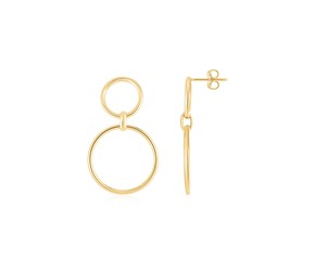 14K Yellow Gold Round Link Circle Drop Earrings