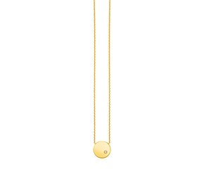 14k Yellow Gold Necklace with Polished Round Pendant with Diamond