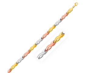 X Link Textured Bracelet in 14k Tri-Color Gold (6.35 mm)