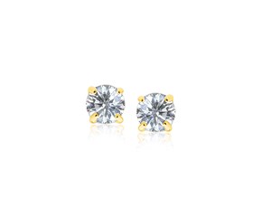 5mm Faceted White Cubic Zirconia Stud Earrings in 14k Yellow Gold