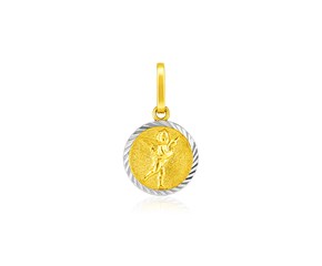 14k Two Tone Gold Small Round Textured Religious Medal Pendant