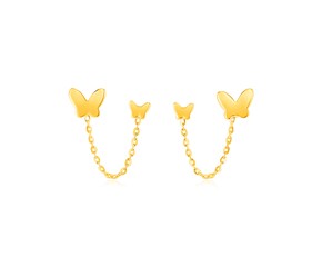 14k Yellow Gold Two Hole Post Earrings with Butterflies
