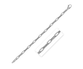 14k White Gold Diamante Paperclip Chain Bracelet (4.00 mm)