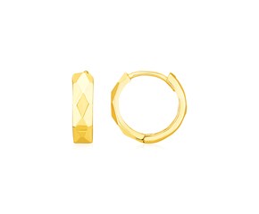 14K Yellow Gold Diamond Motif Faceted Huggie Earrings