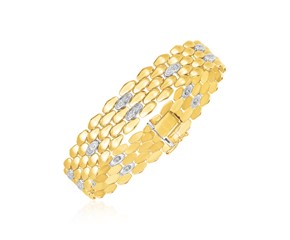 14k Two Tone Gold High Polish Diamond Panther Bracelet  (12.00 mm)