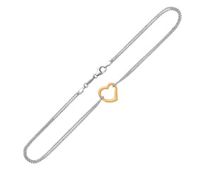 Single Open Heart Station Anklet in 14k Yellow Gold and Sterling Silver