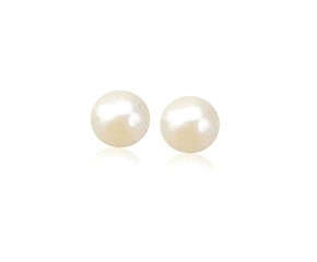 White Freshwater Cultured Pearl Stud Earrings in 14k Yellow Gold (7.0 mm)