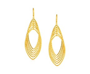 14k Yellow Gold Post Earrings with Textured Marquise Shapes