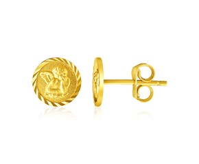 14k Yellow Gold Round Angel Post Earrings(8mm)