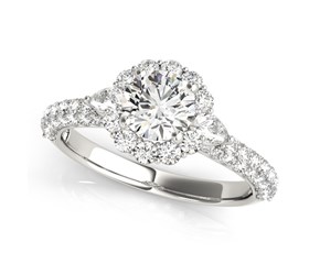 14k White Gold Halo Round Diamond Engagement Pave Band Ring (2 cttw)
