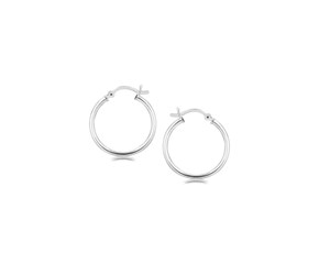 Thin Polished Style Hoop Earrings in Rhodium Plated Sterling Silver (20mm)