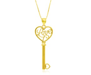 LOVE Skeleton Key Pendant in 14k Yellow Gold