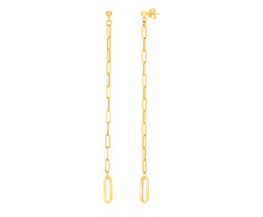 14k Yellow Gold Long Paperclip Chain Dangle Earrings