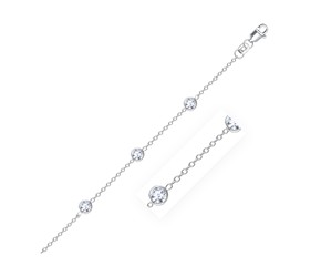 Round White Cubic Zirconia Anklet in 14k White Gold