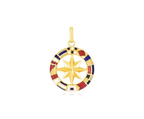 14k Yellow Gold Maritime Flag and Compass Pendant