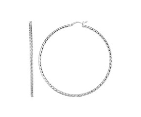Hoop Earrings with Twist Texture in Sterling Silver(50mm)